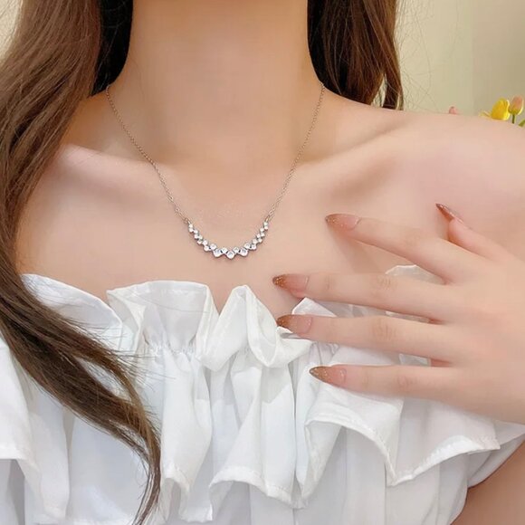 NEW Cluster Necklace 16” 14K White Gold Plated CZ Wedding Minimalist Dainty - Picture 15 of 16